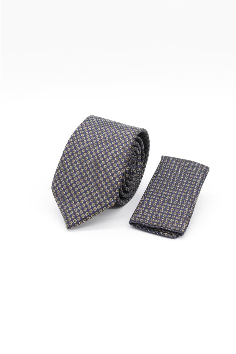 Gold X Navy Medium Patterned Tie