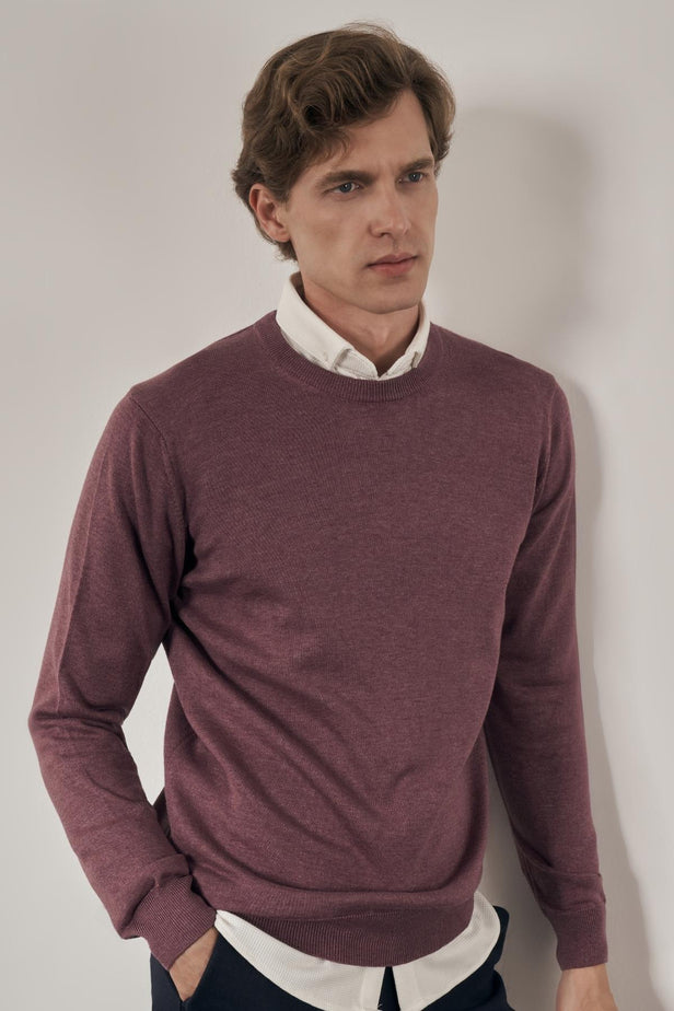 Comfort-Fit Round-Neck Knitwear - Purple
